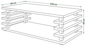 PORTO Betón Svetlý Ateliér/Biely Lesk - MODERNÝ KONFERENČNÝ STOLÍK S LAMELAMI 2v1 NA KOLIESKACH/NOHÁCH