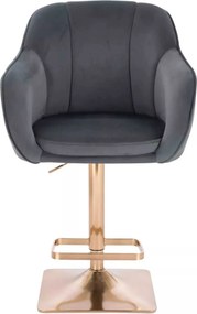 LuxuryForm DESIGN Barová stolička AVOLA VELUR na zlatej hranatej podstave - tmavo šedá