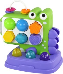 LEAN Toys Edukačný panel dinosaurus – hra Pleskni krtka a triedič, fialový