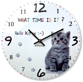 DomTextilu Kvalitné detské nástenné hodiny 30 cm s mačiatkom 57489
