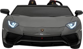 Ramiz Lamborghini Aventador SV batéria pre 2 deti Sivá + Bezkartáčový motor + Nafukovacie kolesá + LED audio