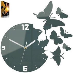 3D nalepovacie hodiny Butterfly tmavosivé