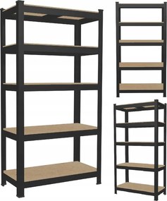 5-ÚROVŇOVÁ POLIČKOVÁ SKRÍŇ 180 x 90 x 30 CM ČIERNA NOSNOSŤ POLIČKY: 175 KG *7361