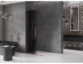 Mexen Velar, sprchová zástena s posuvnými dverami Walk-in 100 x 200 cm, 8mm šedé sklo, ružové zlato, 871-100-000-43-60