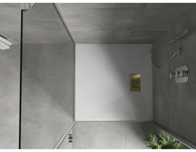 Mexen Hugo, štvorcová sprchová vanička SMC 70 x 70 cm, biela, zlatá krytka, 42107070-G