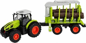 LEAN Toys Diaľkovo ovládaný traktor RC s lesným prívesom a drapákom na drevo v mierke 1:24