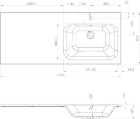Sapho Sapho, LOREA skrinka 120x46x51,5cm (30P+90cm), pravá, biela matná, LE090-3131-R-04