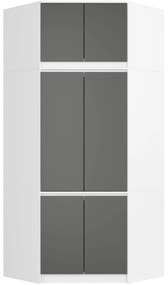 Rohová šatní skříň CLP 100 cm 6D bílá/grafitově šedá