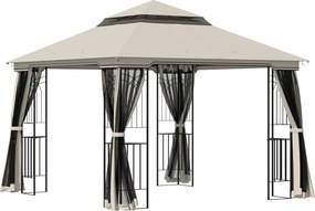 Záhradný pavilón Outsunny s dvojitým strechou, záhradný stan s 4 bočnými stenami, kovový+polyesterový, bežový, 2,99 x 2,99 x 2,74 m | Aosom