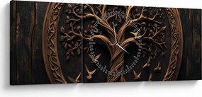 Obraz – Drevený strom života (s hodinami) (90x30 cm)
