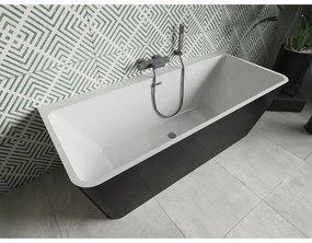 Mexen Volta, voľne stojaca nástenna vaňa 150 x 75 cm, biela-čierna, brúsený grafit prepad, 51131507575-95