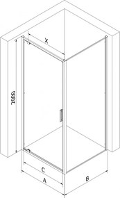 Mexen Exo, výklopný sprchový kút 90 x 95 cm, číre sklo, zlatá, 8181-090-095-50-00