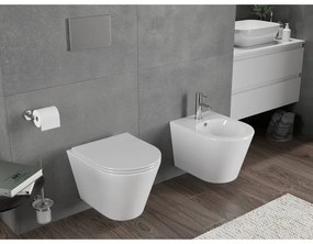 Mexen Rico, závesná WC misa 490x360x370 mm, Rimless Tornádo + WC sedadlo z duroplastu, biela lesklá, 30720400T