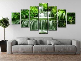 Gario Obraz s hodinami Vodopád v dažďovom pralese - 7 dielny Rozmery: 210 x 100 cm