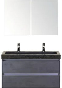 Kúpeľňový nábytkový set Dante 100 cm s umývadlom z prírodného kameňa 2 otvormi na kohúty a zrkadlovou skrinkou betón antracitovo sivá