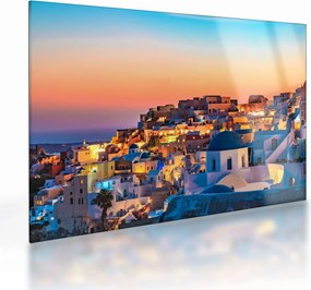 Sklenený obraz - Santorini pri zotmení (70x50 cm)