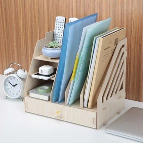 Drevený kancelársky organizér na dokumenty A4 so širokou zásuvkou svetlé drevo/dub DIY QS207