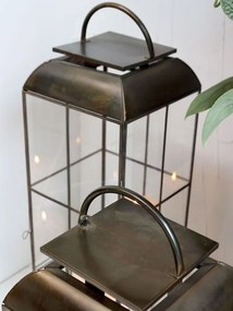 Mosadzná antik kovová lampáš s mžižkou Dione - 24*24*64 cm