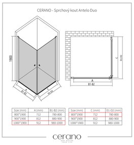CERANO - Sprchovací kút Antelo Duo L/P - čierna matná, transparentné sklo - 100x80 cm - krídlový, CER-CER-480400