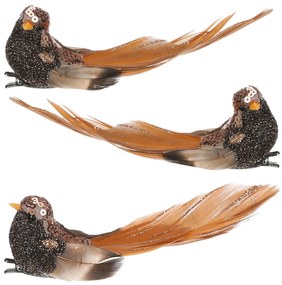 Súprava vtáčikov na klipe, čierno/hnedá, 3 ks