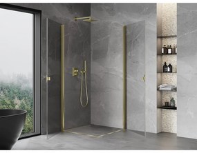Mexen Mist-B Duo, 2-krídlový výklopný sprchový kút 75 x 75 cm, číre sklo, zlatý lesklý profil, 8A2-075-075-50-00