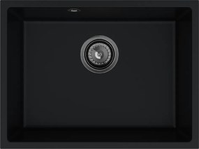 Sink Quality Crypton 60, kuchynský granitový drez 535x400x205 mm + čierny sifón, čierna, SKQ-CRY.C.1KBO.60.XB
