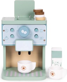 Dřevěný dětský kávovar ECOTOYS s doplňky a zvukovými tlačítky, pastelový