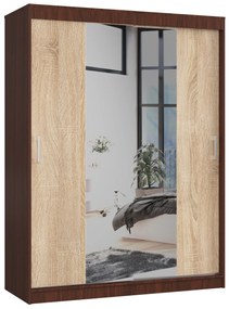 Šatníková skriňa Clotilde  (wenge + dub sonoma) (so zrkadlom). Akcia -19%. Vlastná spoľahlivá doprava až k Vám domov. 1069415