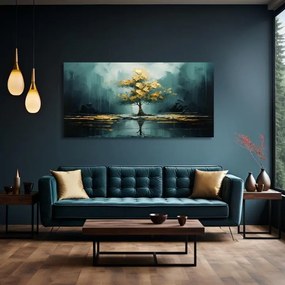 Moderný nástenný dekor Zlatý odraz v jazere - PREMIUM ART