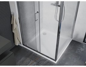 Mexen Apia, sprchový kút s posuvnými dverami 100 (dvere) x 100 (stena) cm, 6mm číre sklo, chrómový profil + slim sprchová vanička 5cm, 840-100-100-01-00-4010