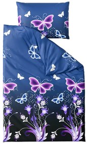 Sada 2ks mikroplyšových obliečok VIOLET BUTTERFLY tmavomodré + obliečka mikroplyš SOFT 180x200 cm biele, dvojlôžko