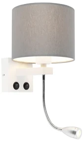 Moderná nástenná lampa biela so sivým tienidlom - Brescia
