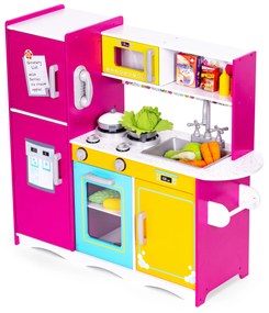 Veľká drevená kuchynka pre deti, farebná otváracia chladnička, rúra, mikrovlnka ECOTOYS
