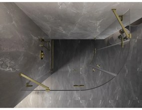Mexen Lunar, polkruhový sprchový kút výklopný doľava 80 x 70 cm, 8mm číre sklo, zlatý matný profil, 833-080L-070P-55-00