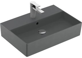 VILLEROY &amp; BOCH Memento 2.0 závesné umývadlo s otvorom, s prepadom, 600 x 420 mm, Graphite, s povrchom CeramicPlus, 4A2260I4