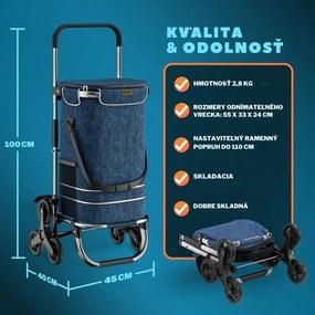 Nákupná taška na kolieskach do schodov COMFORT,50l,  modrá Monzana