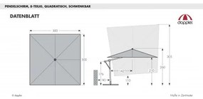 Doppler EXPERT 3 x 3 m – záhradný výkyvný slnečník s bočnou tyčou - 2. akosť (S231)