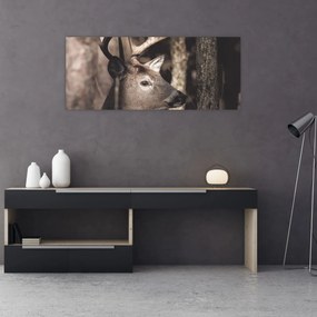 Obraz - Jeleň v lese (120x50 cm)