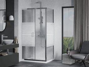 Mexen APIA, sprchový kút s posuvnými dverami 120 (dvere) x 90 (stena) cm, 5mm číre-pásy sklo, chrómový profil + slim sprchová vanička 5cm, 840-120-090-01-20-4010