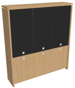 Vysoká skriňa Verno 188 x 46 x 210 cm, kombinované dvere, dub svetlý / čierna