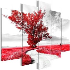 Obraz - Tree near the Road (5 Parts) Red Veľkosť: 200x100, Verzia: Premium Print