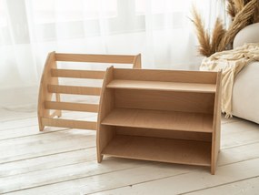 Woodisio Detská polica na hračky BONNI buk Farba: Transparentný lak - šedá