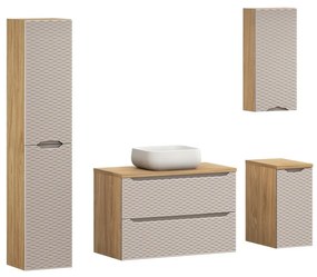 Kúpeľňová zostava Ocean Nika so skrinkami a umývadlom 90 cm béžová/dub olejovaný