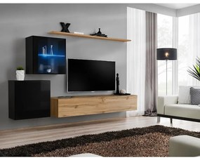 Obývacia stena Switch XV Sklo +LED čierna / wotan