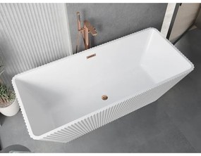 Mexen Tava, voľne stojaca ryhovaná vaňa 170 x 75 cm, biela lesklá, ružové zlato prepad, 52851707500-60