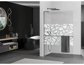 Mexen Kioto+ L, sprchová zástena Walk-In s poličkou a vešiakom 70 x 200 cm, 8mm číre sklo biely vzor, grafitový profil, 800-070-123-66-85