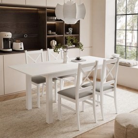 ROZKLÁDACÍ JEDÁLENSKÝ STÔL DANILO BIELY 140 / 195 cm + 4 STOLIČKY PAROS 02