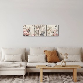 Obraz - Kresba plameniakov (s hodinami) (90x30 cm)