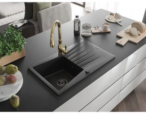 Mexen Cesar, 1-komorový granitový drez 775x470x190 mm a drezová batéria Savita, čierna, 6514-77-672601-50-B