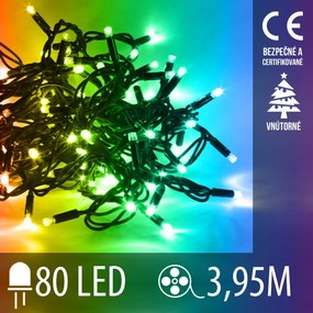 Vianočná led svetelná reťaz vnútorná - 80led - 3,95m multicolour